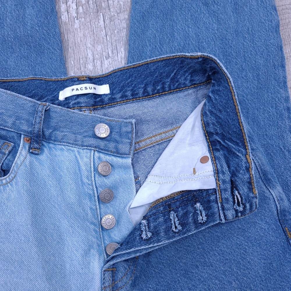 PacSun Straight Jeans Women 23 Blue Patchwork High Rise Button Fly Denim - Picture 5 of 7